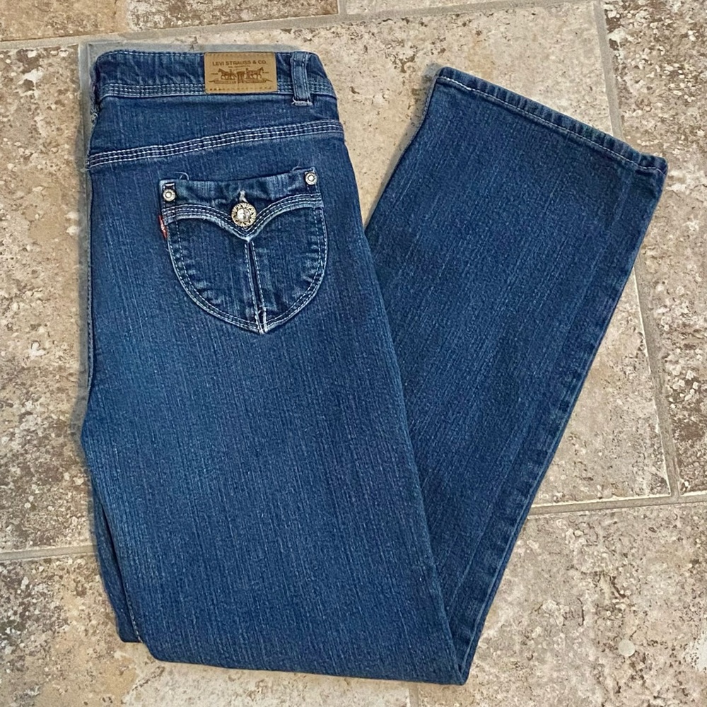 2/$15 Levi’s Slim Straight Stretch Jeans 14 1/2 Plus Rhinestone Buttons